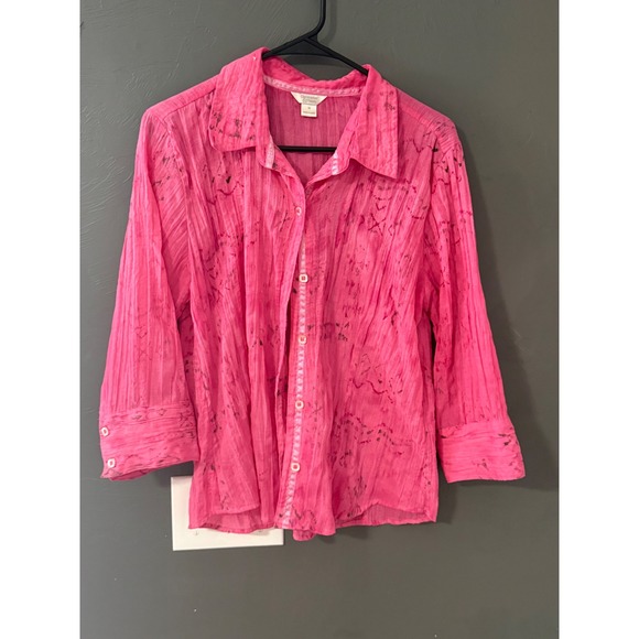 Christopher & Banks Tops - Christopher & Banks Pink Crinkle Button Down Shirt Abstract M Light Peasant